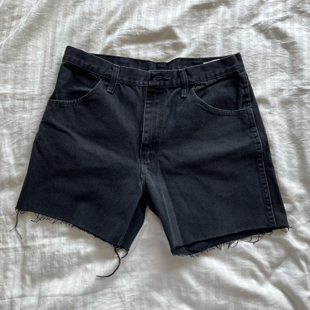 Black Denim Distressed Shorts